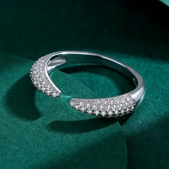 S925 Solid Sterling Silver Micro Pave Adjustable Ring - Picture 3 of 5